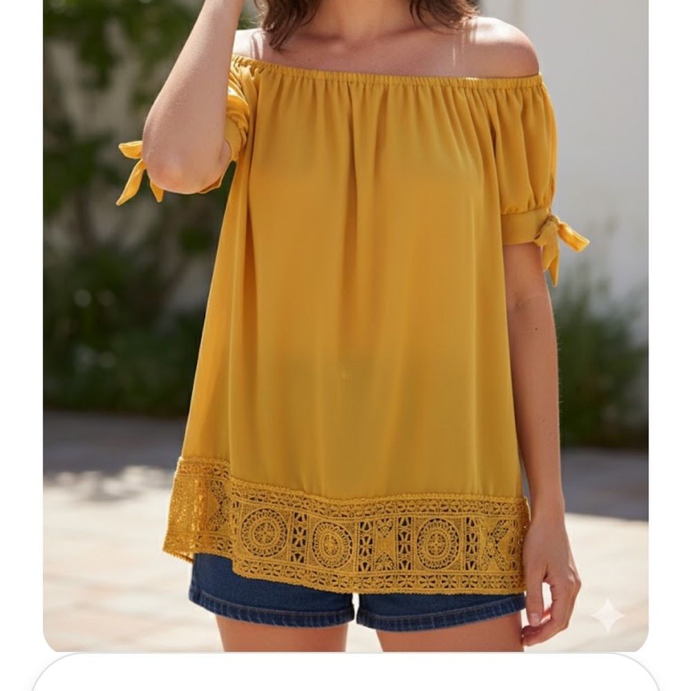 Lulu's‎ Mustard Off-Shoulder Blouse with Lace Hem size xs